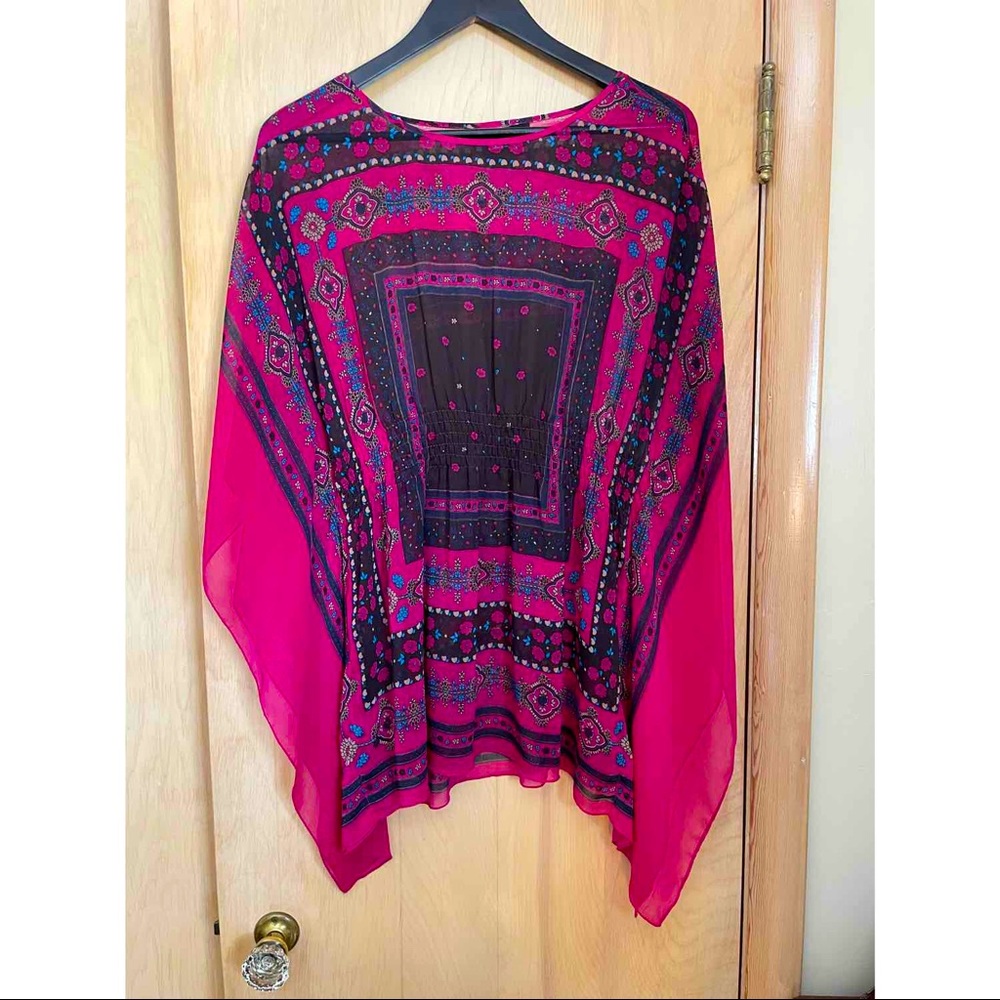 Forever 21 Sheer floral cinched batwing blouse
